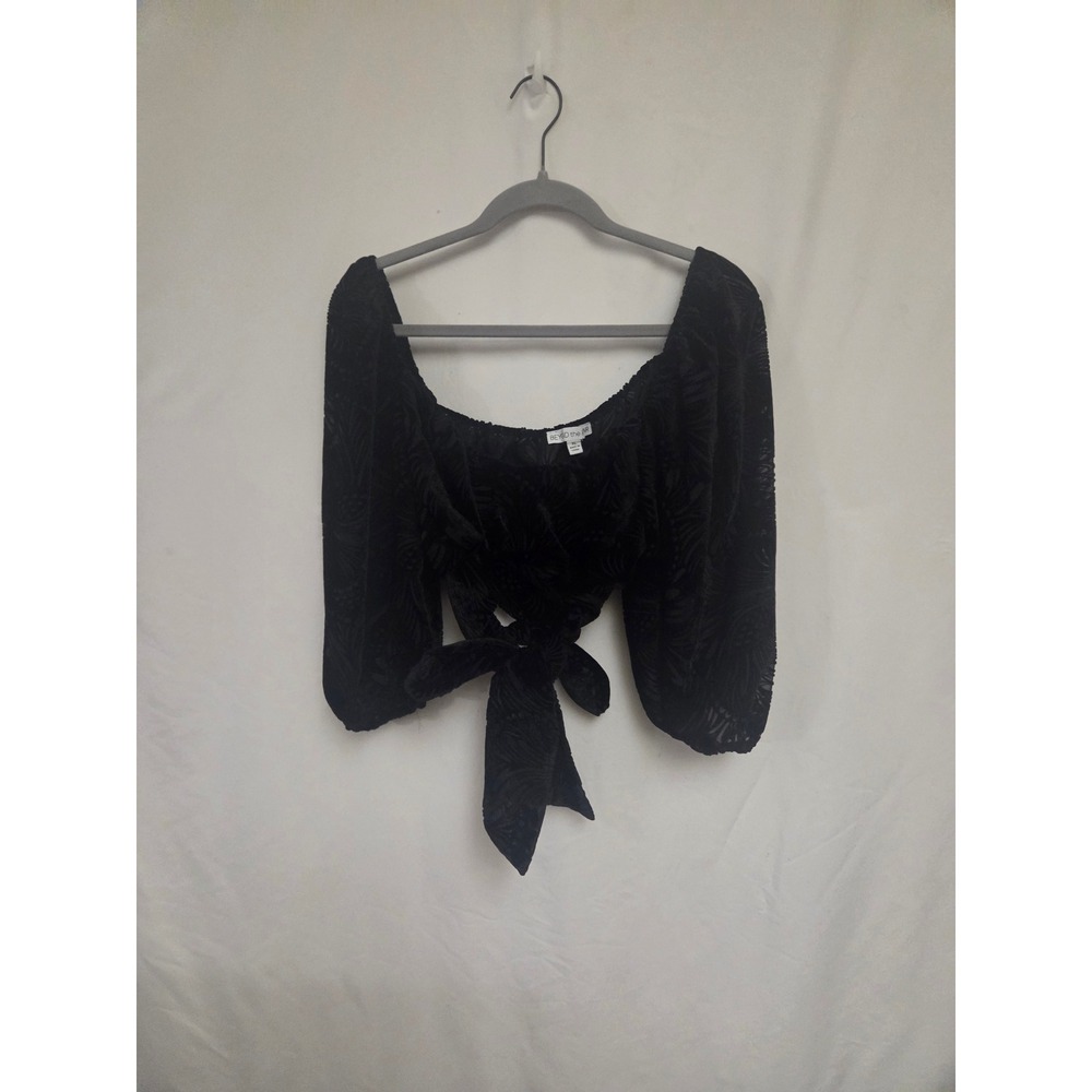 BD the R Bear Black‎ Burnout Velvet Off Shoulder Tie Front Crop Top XL